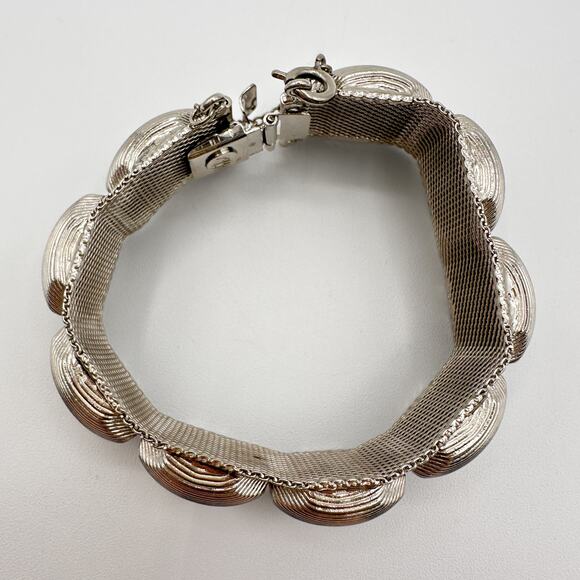1950s Hobe Bracelet | 3d Mesh Silver Tone Panel Link Etched Texture Signed MCM - Picture 12 of 13